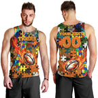 Tigers Autism Awareness Men Tank Top Puzzle Flames Rugby Ball