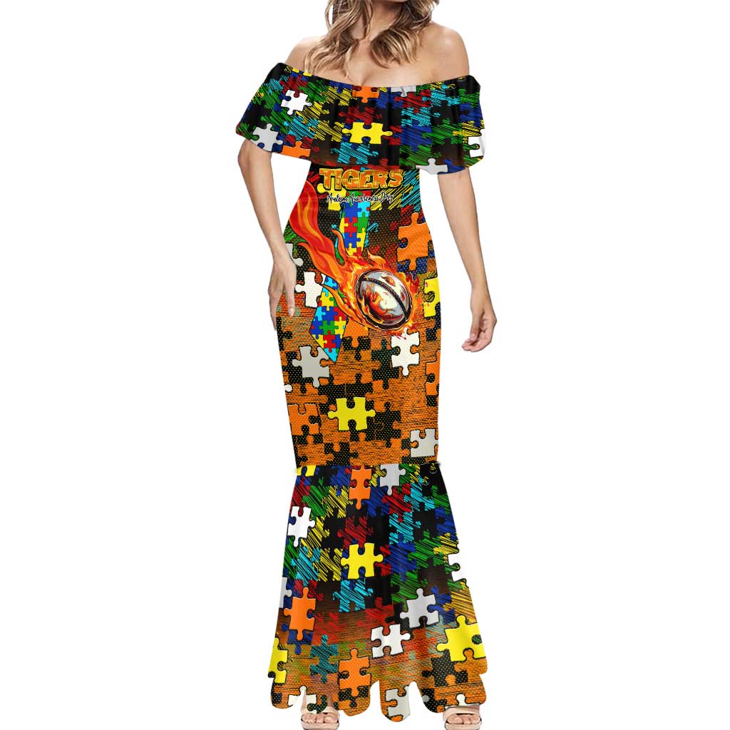 Tigers Autism Awareness Mermaid Dress Puzzle Flames Rugby Ball