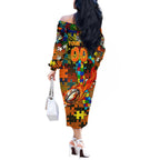 Tigers Autism Awareness Off The Shoulder Long Sleeve Dress Puzzle Flames Rugby Ball