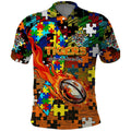 Tigers Autism Awareness Polo Shirt Puzzle Flames Rugby Ball