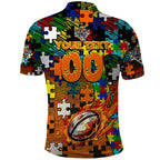 Tigers Autism Awareness Polo Shirt Puzzle Flames Rugby Ball