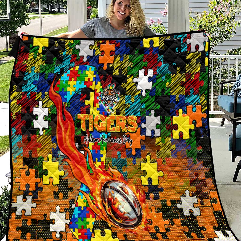 Tigers Autism Awareness Quilt Puzzle Flames Rugby Ball