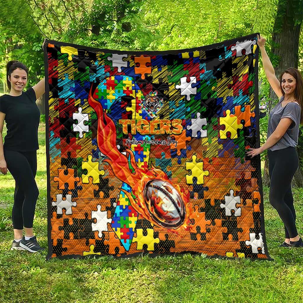 Tigers Autism Awareness Quilt Puzzle Flames Rugby Ball