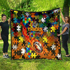 Tigers Autism Awareness Quilt Puzzle Flames Rugby Ball