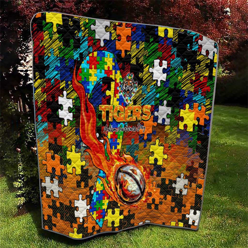 Tigers Autism Awareness Quilt Puzzle Flames Rugby Ball