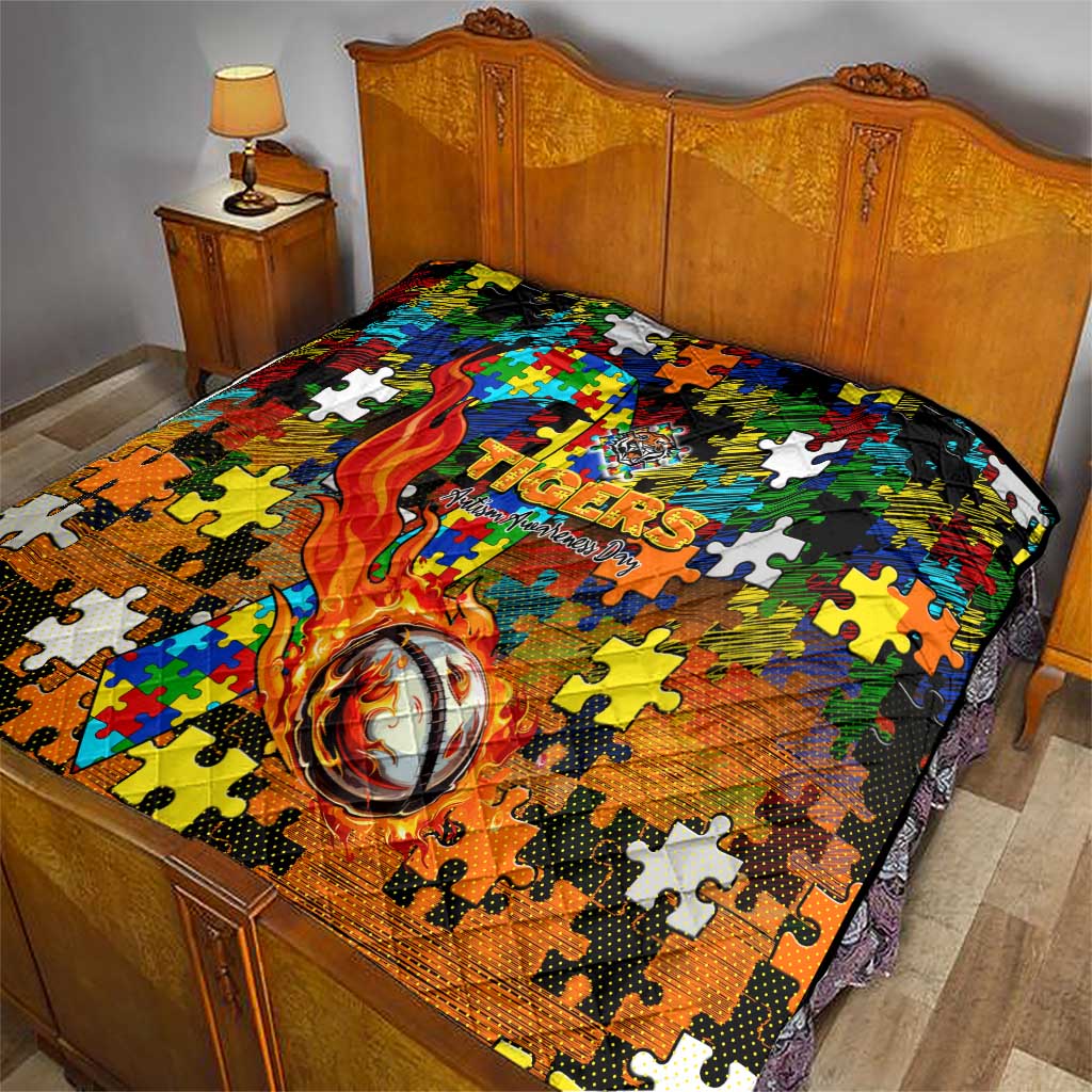 Tigers Autism Awareness Quilt Puzzle Flames Rugby Ball