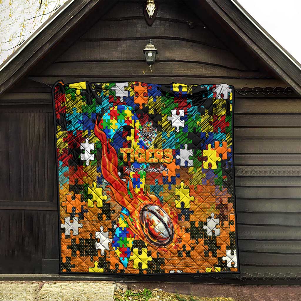Tigers Autism Awareness Quilt Puzzle Flames Rugby Ball