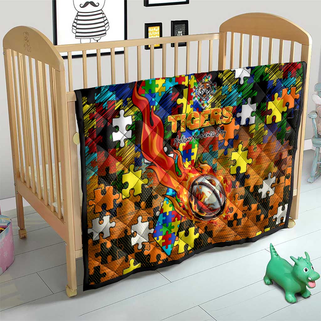 Tigers Autism Awareness Quilt Puzzle Flames Rugby Ball
