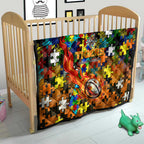 Tigers Autism Awareness Quilt Puzzle Flames Rugby Ball