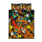 Tigers Autism Awareness Quilt Bed Set Puzzle Flames Rugby Ball