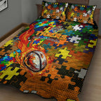 Tigers Autism Awareness Quilt Bed Set Puzzle Flames Rugby Ball