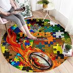 Tigers Autism Awareness Round Carpet Puzzle Flames Rugby Ball