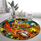 Tigers Autism Awareness Round Carpet Puzzle Flames Rugby Ball