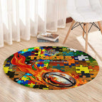 Tigers Autism Awareness Round Carpet Puzzle Flames Rugby Ball