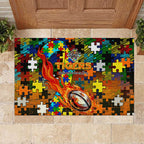 Tigers Autism Awareness Rubber Doormat Puzzle Flames Rugby Ball