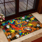 Tigers Autism Awareness Rubber Doormat Puzzle Flames Rugby Ball