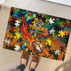 Tigers Autism Awareness Rubber Doormat Puzzle Flames Rugby Ball