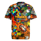 Tigers Autism Awareness Rugby Jersey Puzzle Flames Rugby Ball