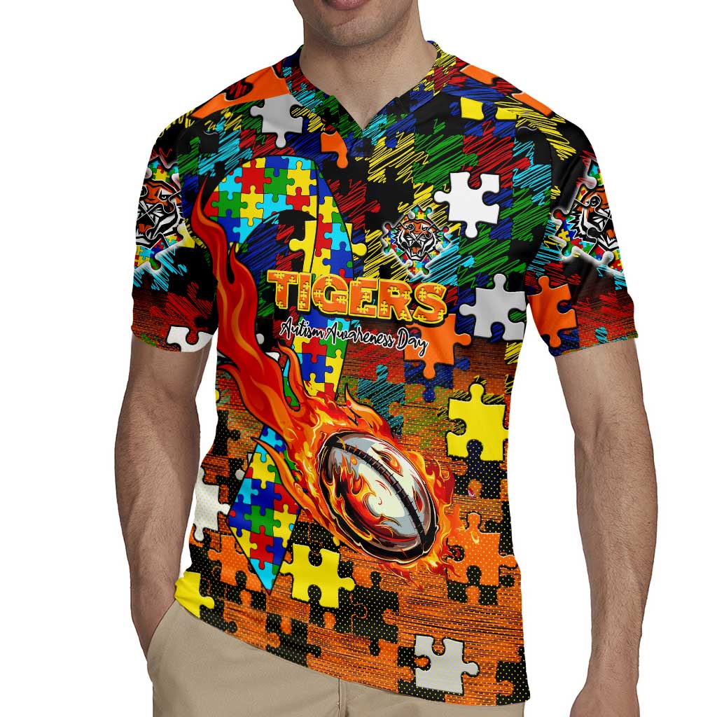 Tigers Autism Awareness Rugby Jersey Puzzle Flames Rugby Ball