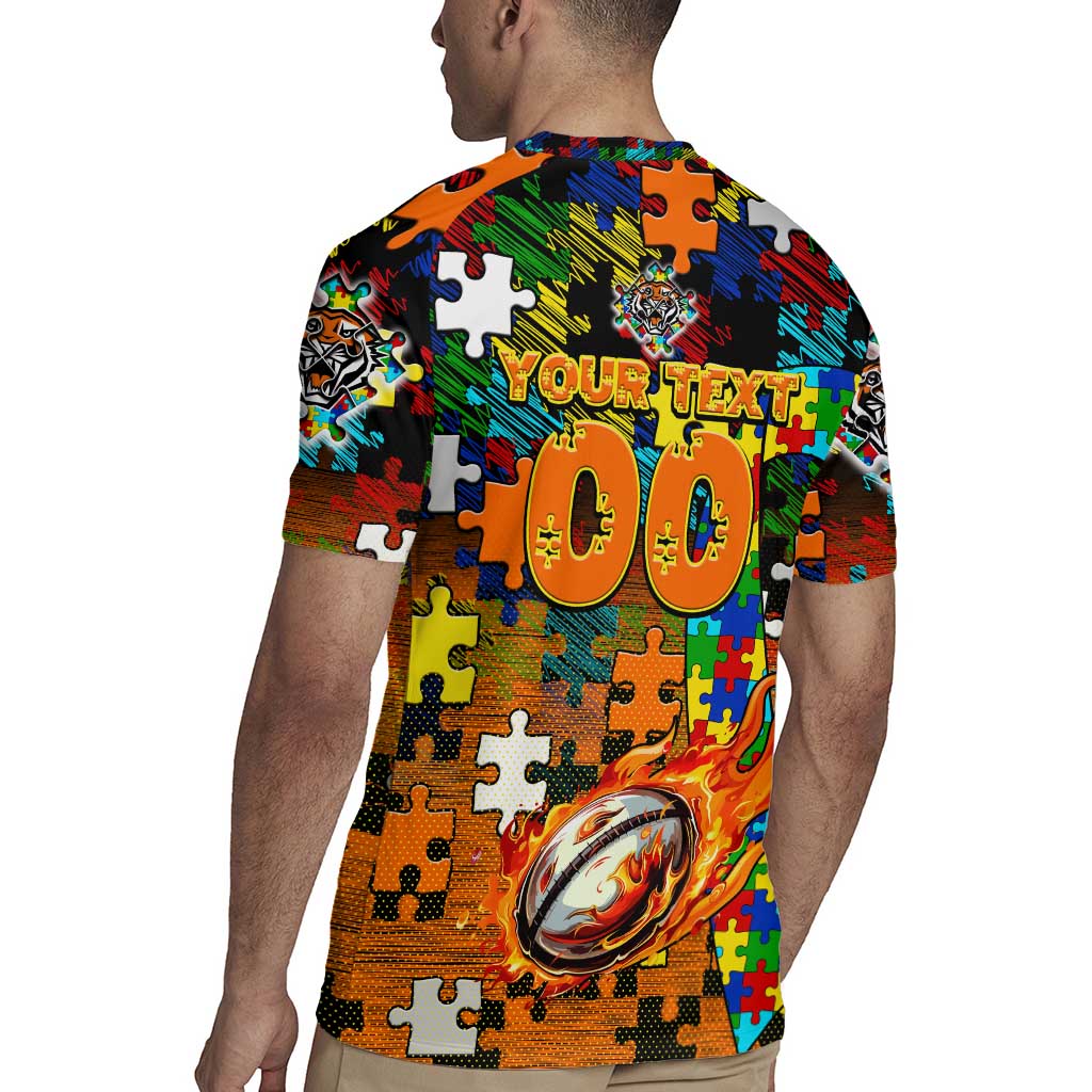 Tigers Autism Awareness Rugby Jersey Puzzle Flames Rugby Ball