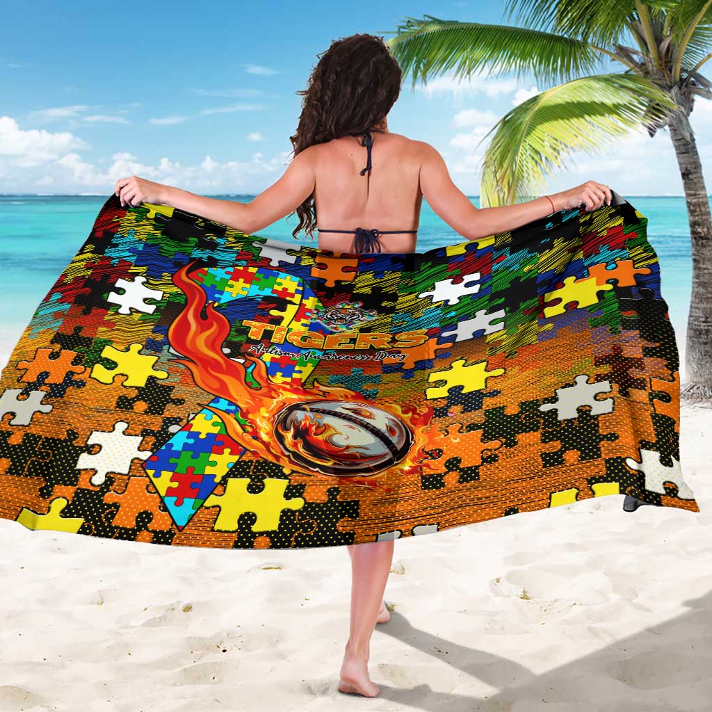 Tigers Autism Awareness Sarong Puzzle Flames Rugby Ball