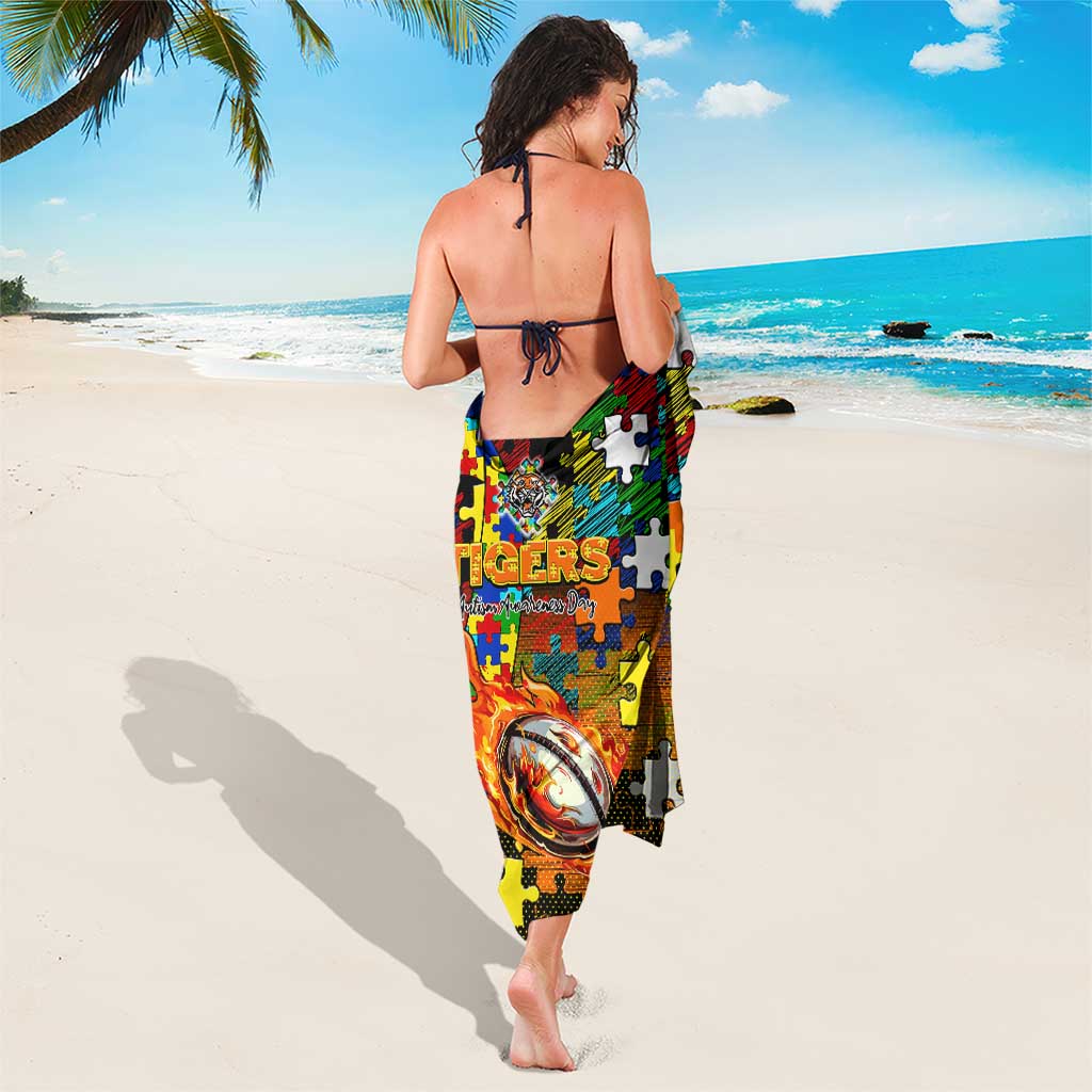 Tigers Autism Awareness Sarong Puzzle Flames Rugby Ball