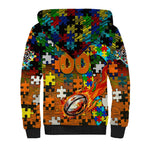 Tigers Autism Awareness Sherpa Hoodie Puzzle Flames Rugby Ball