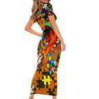 Tigers Autism Awareness Short Sleeve Bodycon Dress Puzzle Flames Rugby Ball