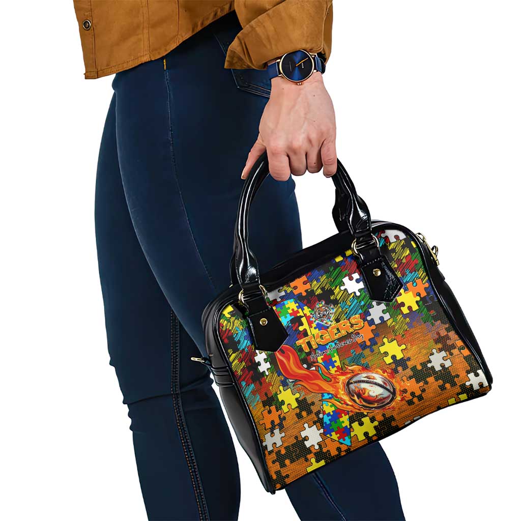 Tigers Autism Awareness Shoulder Handbag Puzzle Flames Rugby Ball