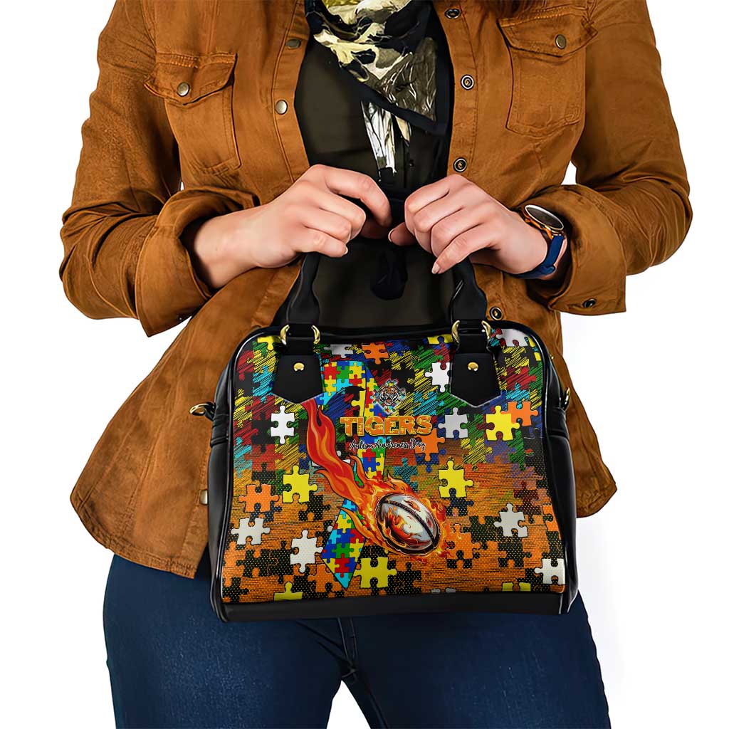 Tigers Autism Awareness Shoulder Handbag Puzzle Flames Rugby Ball