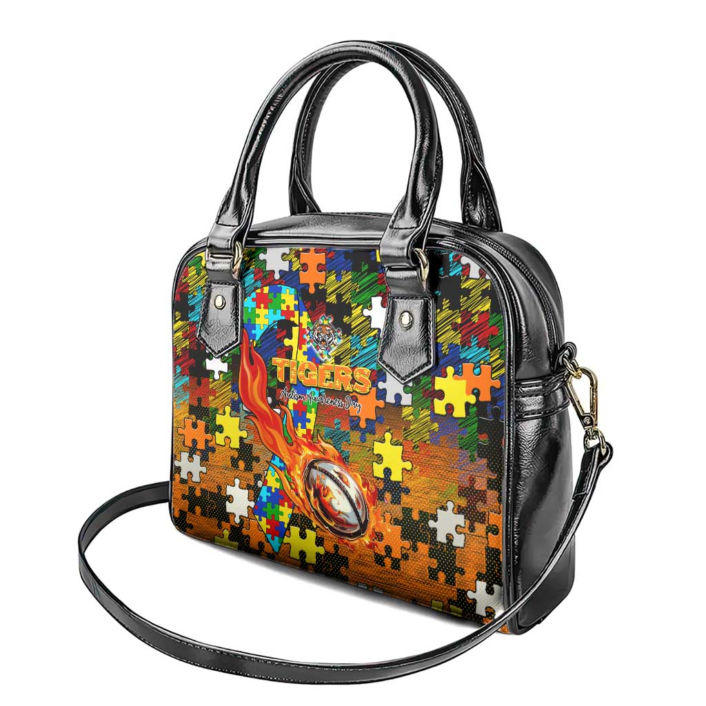 Tigers Autism Awareness Shoulder Handbag Puzzle Flames Rugby Ball