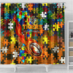 Tigers Autism Awareness Shower Curtain Puzzle Flames Rugby Ball
