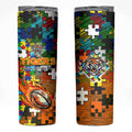 Tigers Autism Awareness Skinny Tumbler Puzzle Flames Rugby Ball