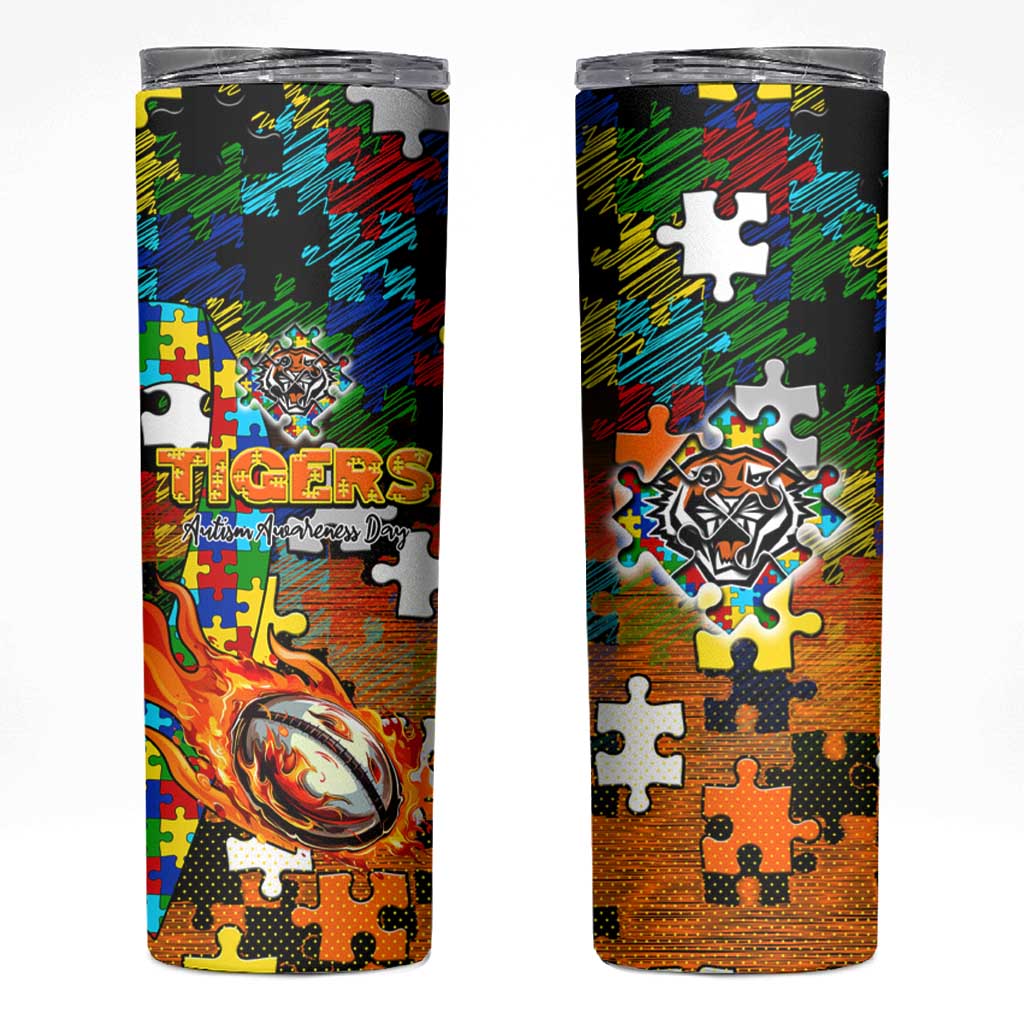 Tigers Autism Awareness Skinny Tumbler Puzzle Flames Rugby Ball