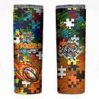 Tigers Autism Awareness Skinny Tumbler Puzzle Flames Rugby Ball