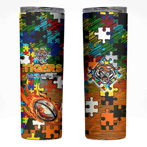 Tigers Autism Awareness Skinny Tumbler Puzzle Flames Rugby Ball