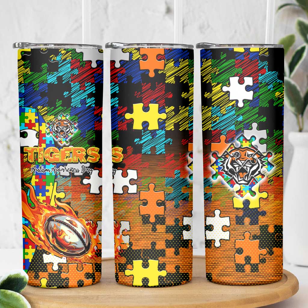 Tigers Autism Awareness Skinny Tumbler Puzzle Flames Rugby Ball