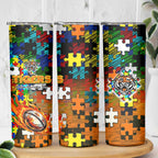 Tigers Autism Awareness Skinny Tumbler Puzzle Flames Rugby Ball