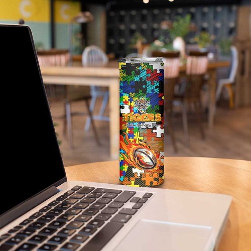 Tigers Autism Awareness Skinny Tumbler Puzzle Flames Rugby Ball