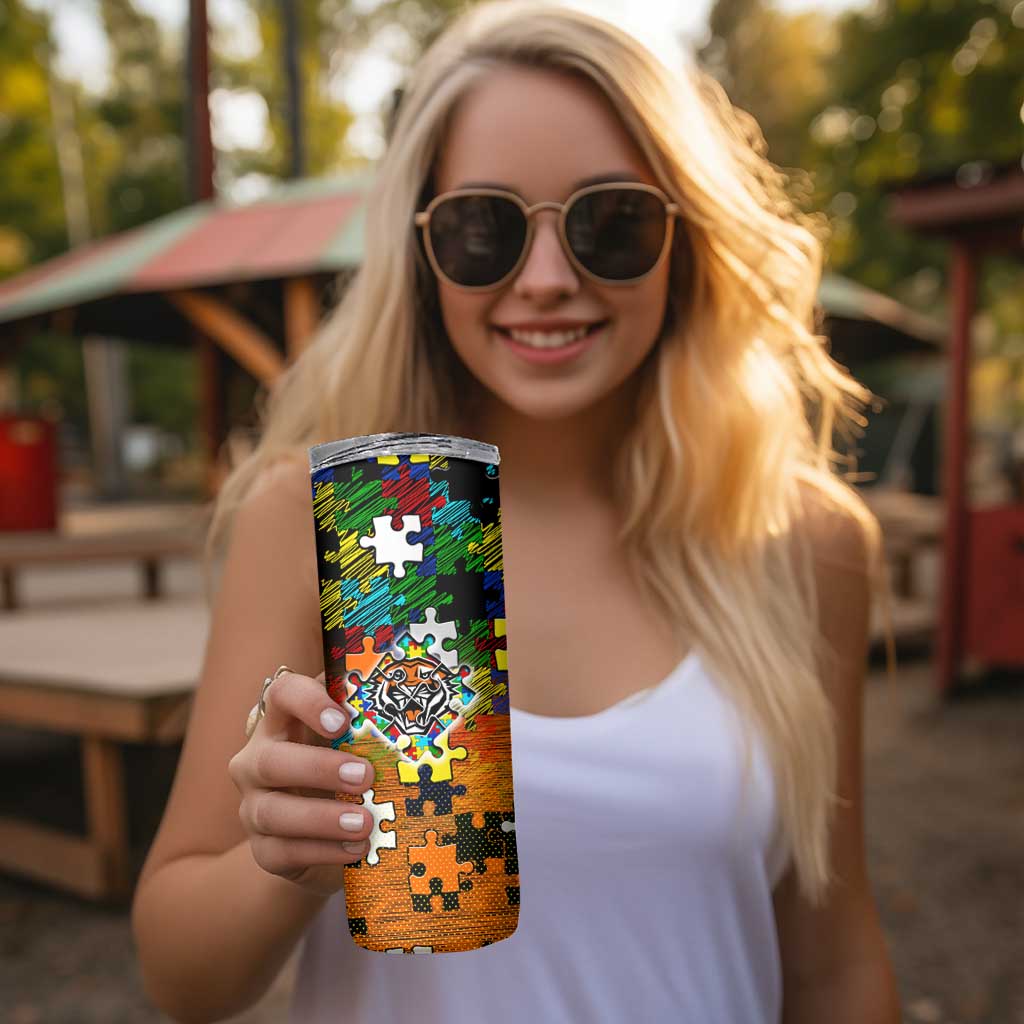 Tigers Autism Awareness Skinny Tumbler Puzzle Flames Rugby Ball