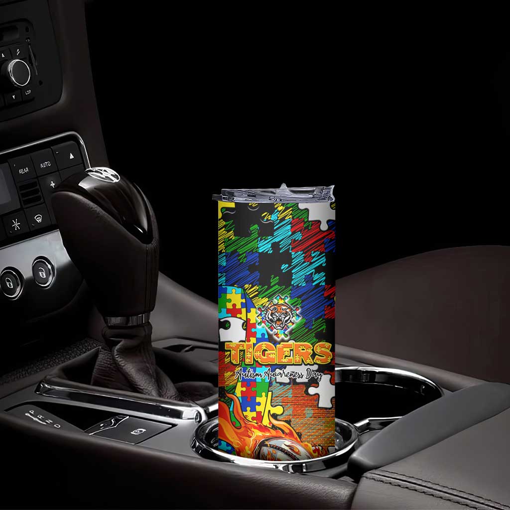 Tigers Autism Awareness Skinny Tumbler Puzzle Flames Rugby Ball