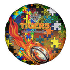 Tigers Autism Awareness Spare Tire Cover Puzzle Flames Rugby Ball