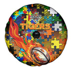 Tigers Autism Awareness Spare Tire Cover Puzzle Flames Rugby Ball