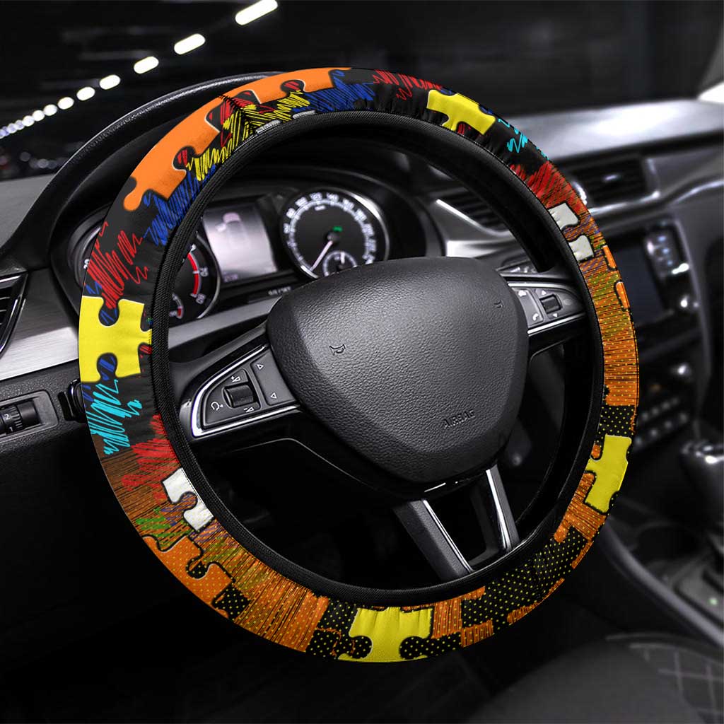 Tigers Autism Awareness Steering Wheel Cover Puzzle Flames Rugby Ball