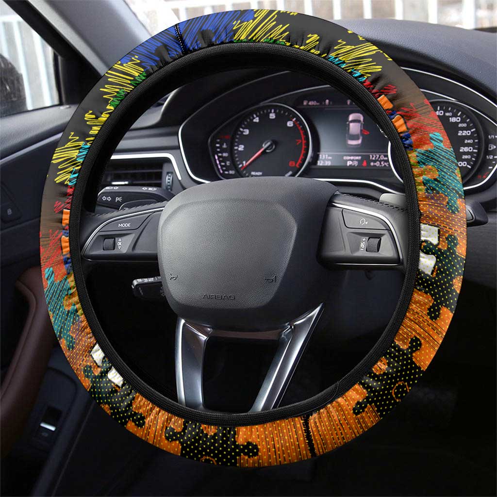 Tigers Autism Awareness Steering Wheel Cover Puzzle Flames Rugby Ball
