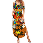 Tigers Autism Awareness Summer Maxi Dress Puzzle Flames Rugby Ball