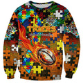 Tigers Autism Awareness Sweatshirt Puzzle Flames Rugby Ball
