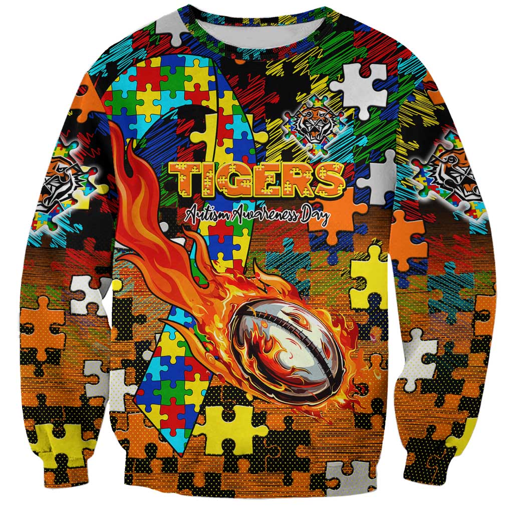 Tigers Autism Awareness Sweatshirt Puzzle Flames Rugby Ball