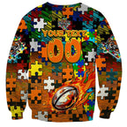 Tigers Autism Awareness Sweatshirt Puzzle Flames Rugby Ball