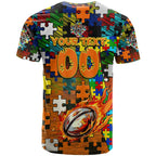 Tigers Autism Awareness T Shirt Puzzle Flames Rugby Ball